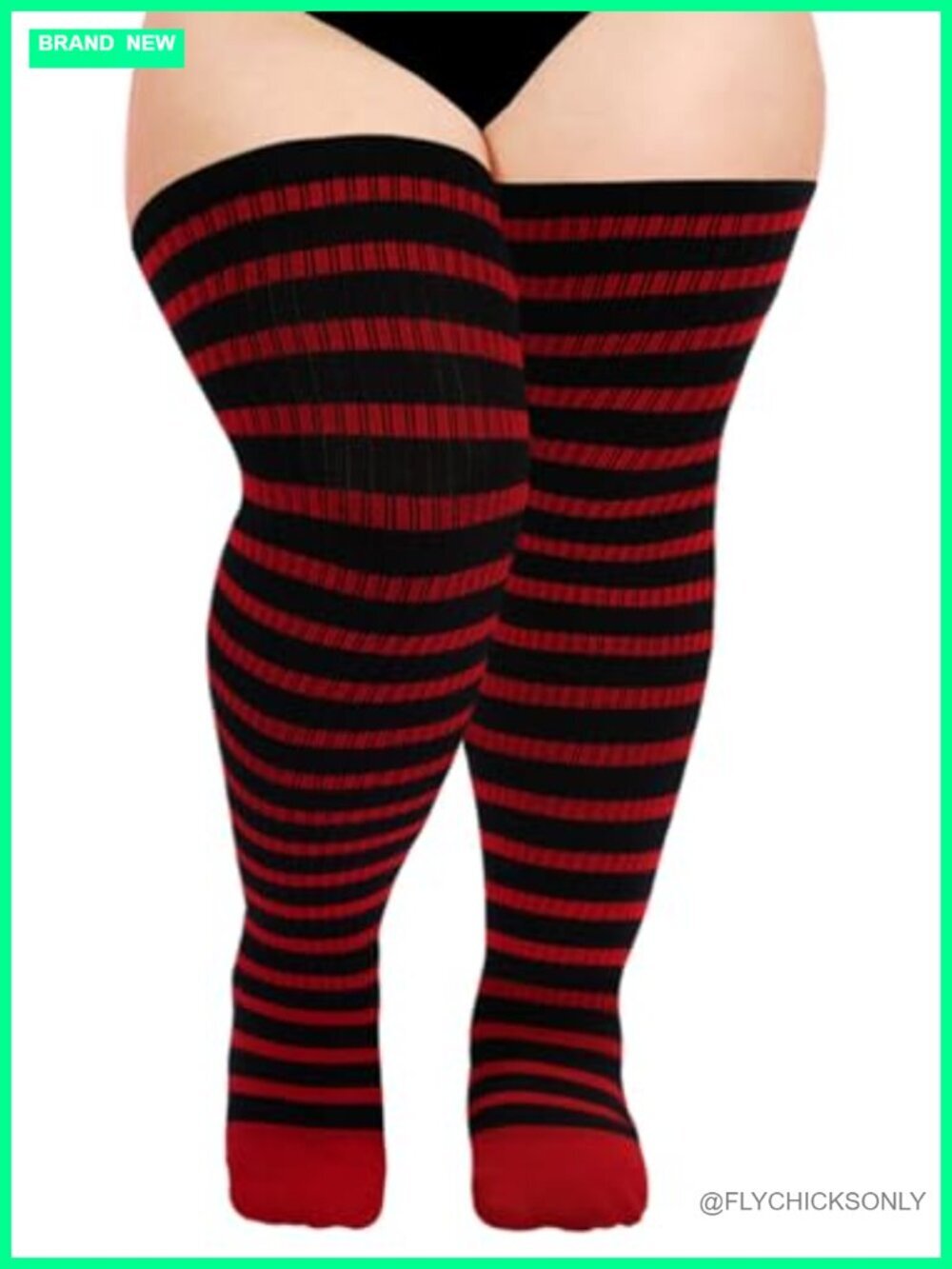 Plus Size Thigh High Socks for Women, Extra Long Knit Cotton Striped Leg Warmers
